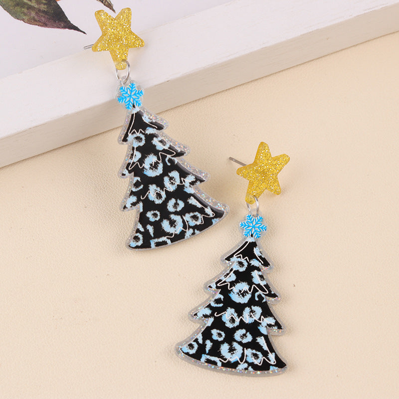 Christmas Acrylic Earrings, Earrings, Personalized Five-Pointed Star Leopard Print Antlers, Snowflake Earrings, Earrings for Women
